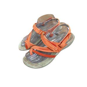 Merrell Womens Freesia Orange Sandals Size 8 Leather Strappy Comfortable Outdoor